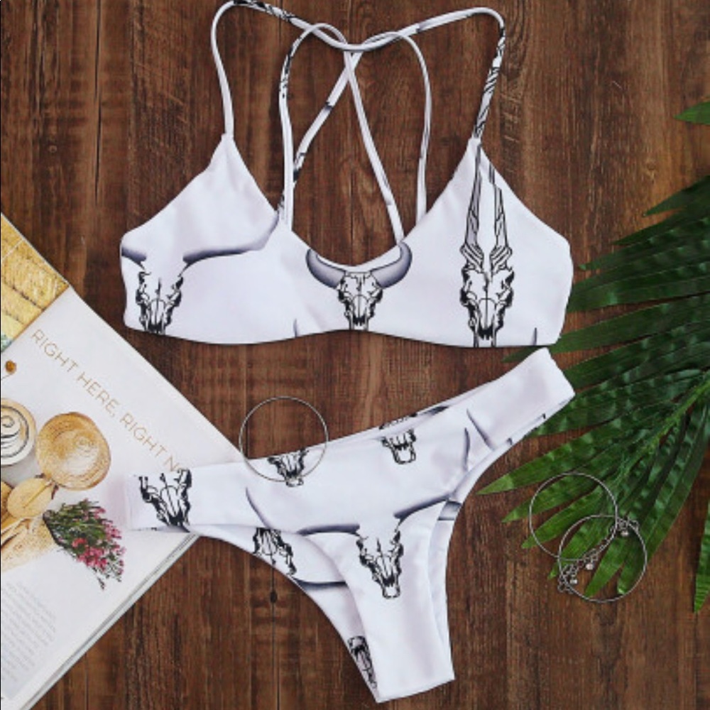 Animal print white bikini